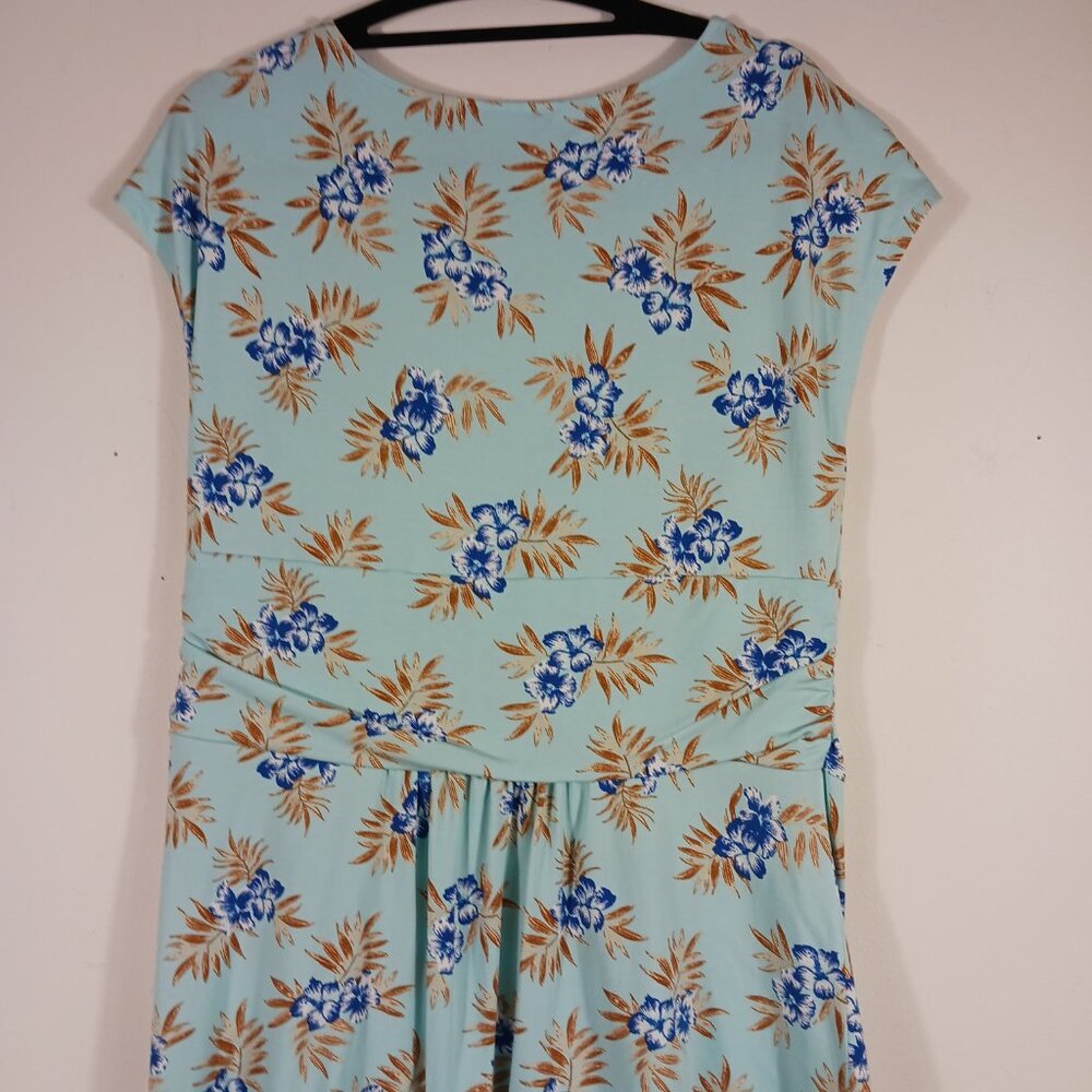 Lands' End Large Floral Print Twist Front Dress, Cap Sleeves, Aqua Blue/Navy - Picture 9 of 16